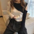 Two-tone Cut-out Ruffled Knit Top