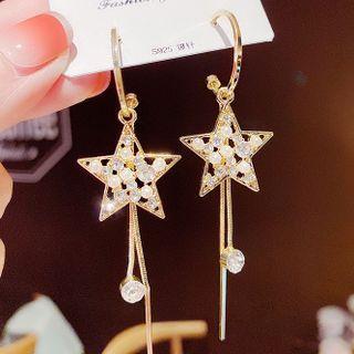 Star Rhinestone Faux Pearl Fringed Earring 1 Pair - Cs08 - Gold - One Size