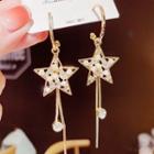 Star Rhinestone Faux Pearl Fringed Earring 1 Pair - Cs08 - Gold - One Size