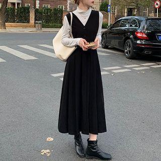 Midi A-line Pleated Overall Dress