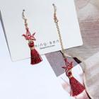 Non-matching Origami Crane Tassel Dangle Earring