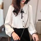 Long-sleeve Chiffon Blouse / Mini A-line Skirt