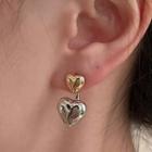 Two Color Panel Glossy Heart Stud Earring 1 Pair - Sliver + Gold - One Size