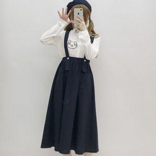 A-line Suspender Skirt Blue - One Size