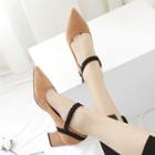 Chunky-heel Pointy-toe Ankle-strap Pumps