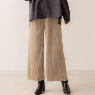 High-waist Velvet Ruched Wide-leg Pants