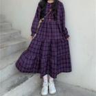 Plaid Long-sleeve Midi Shift Dress As Shown In Figure - One Size