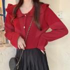 Collared Plain Cardigan K66-t - Red - One Size