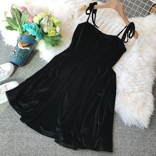 Spaghetti Strap Velvet A-line Mini Dress