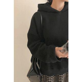 Fleece Lined Plain Hoodie Black - One Size