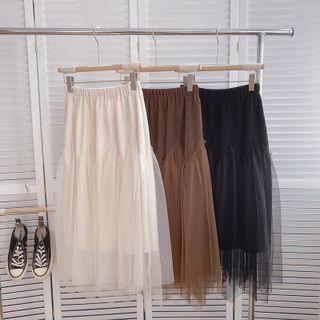 Asymmetrical High-waist Mesh A-line Skirt