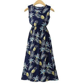 Pineapple Print Sleeveless Midi Sundress