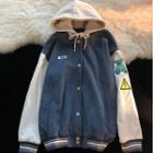 Mock Two-piece Bear Embroidered Hooded Zip Jacket