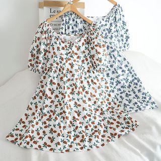 Short-sleeve Mango Print A-line Dress