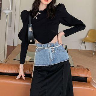 Long-sleeve Metal-accent Crop Top
