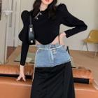 Long-sleeve Metal-accent Crop Top