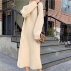 Long-sleeve Semi Turtleneck Striped Dress