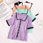 Short-sleeve Color Block Knit Polo Top