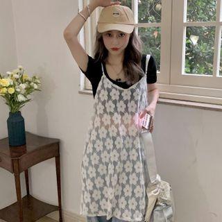 Spaghetti Strap Floral Print A-line Dress White - One Size