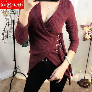 Wrap Front Long-sleeve Knit Top