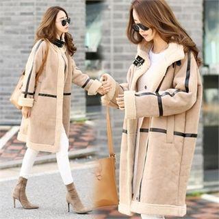Buckled-neck Faux-shearling Coat