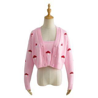 Mushroom Print Knit Camisole Top / Cardigan