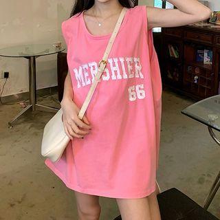 Letter Embroidered Tank Top Pink - One Size