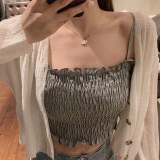 Sleeveless Frilled Trim Ruched Cropped Top