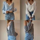 Large V-neck Off-shoulder Knit Top