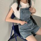 Denim Jumper Shorts / Cap-sleeve Plain T-shirt