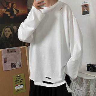 Plain Distressed Long-sleeve T-shirt