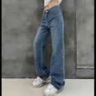 High Waist Print Straight Leg Jeans