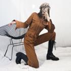Long-sleeve Contrast-stitching Jumpsuit