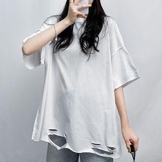 Distressed Loose-fit Short-sleeve T-shirt