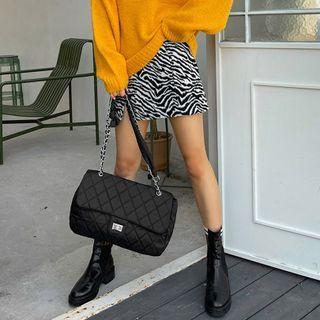 Slit-hem Zebra-printed Miniskirt