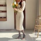 Bishop-sleeve Midi Cable-knit Dress