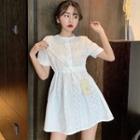 Short-sleeve Patterned A-line Mini Dress White - One Size
