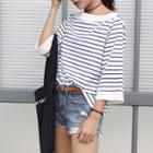 Off-shoulder 3/4-sleeve Loose-fit Striped Top