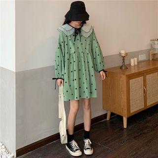 Long-sleeve Collared Mini Corduroy  Dress