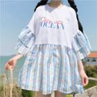 Frilled Plaid Panel Short-sleeve T-shirt