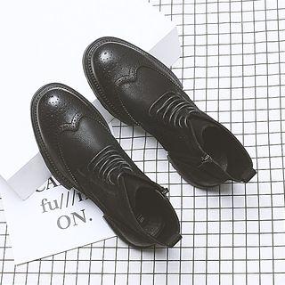 Genuine-leather Lace-up Wingtip Short Boots