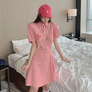 Sweetheart Embroidered Shirred A-line Dress