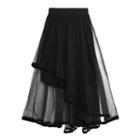 Asymmetrical Mesh Midi A-line Skirt Black - One Size