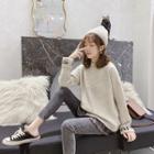 Lettering Mock Two-piece Sweater Light Khaki - One Size