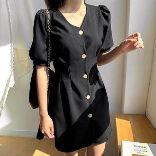 Puff-sleeve Button-front Minidress