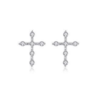 Sterling Silver Fashion Classic Cross Stud Earrings With Cubic Zirconia Silver - One Size