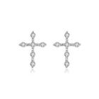 Sterling Silver Fashion Classic Cross Stud Earrings With Cubic Zirconia Silver - One Size