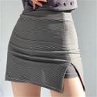 Striped Shirred Pencil Skirt