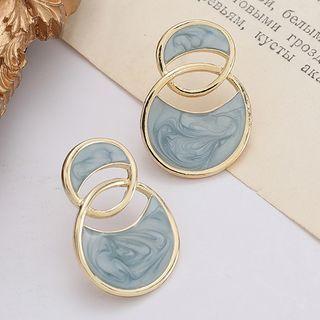 Retro Marble Enamel Drop Earring 1 Pair - Gold & Ash Blue - One Size