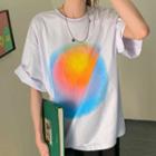 Elbow-sleeve Multicolored T-shirt White - One Size